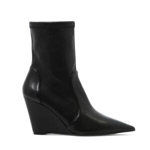Stuart Weitzman Wedge Sock Ankle Boots in Black Leather - NWT
